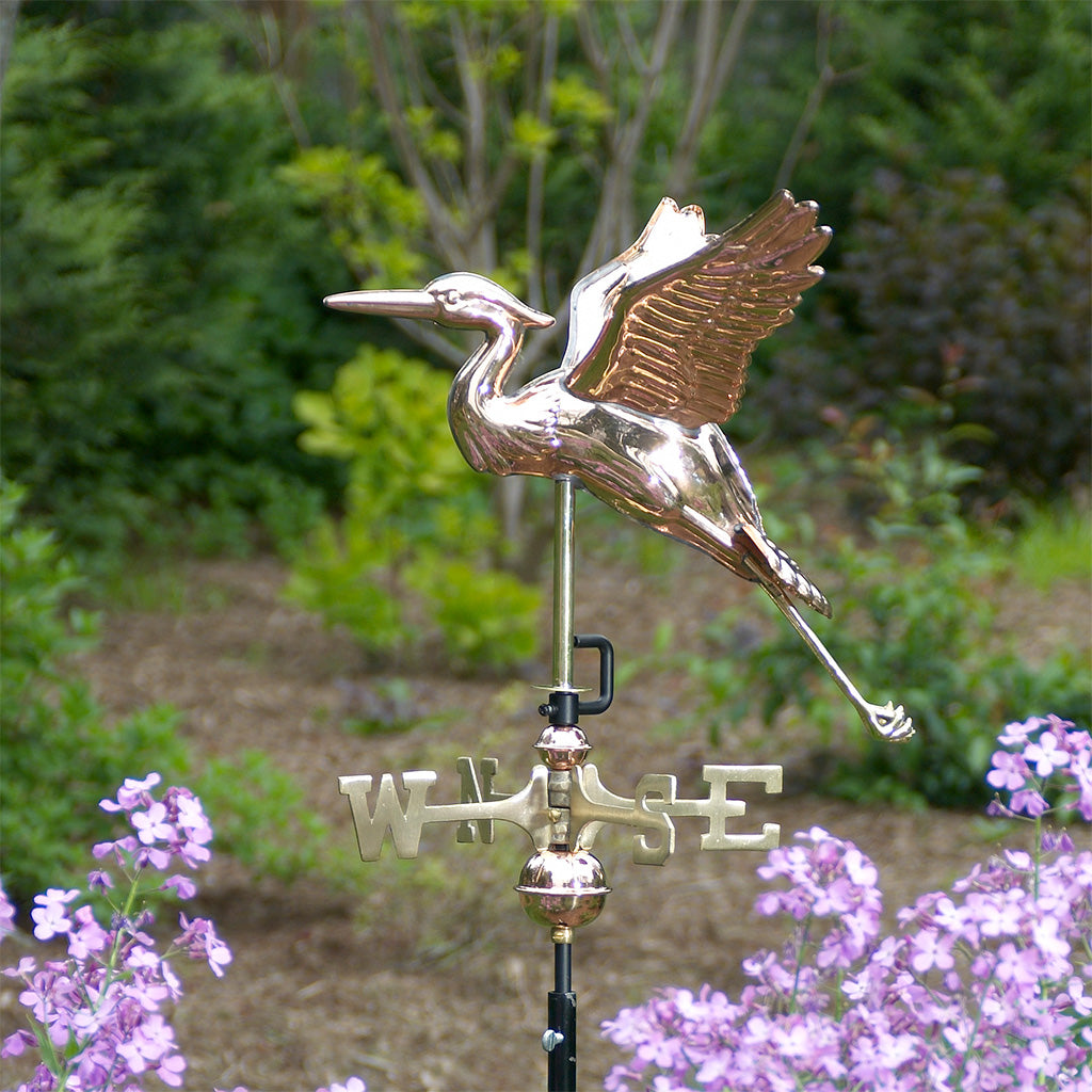 Blue Heron Garden Weathervane in Pure Copper with Garden Pole