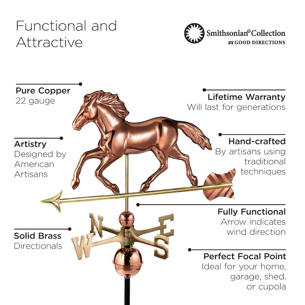 Smithsonian Running Horse Weathervane in Pure Copper