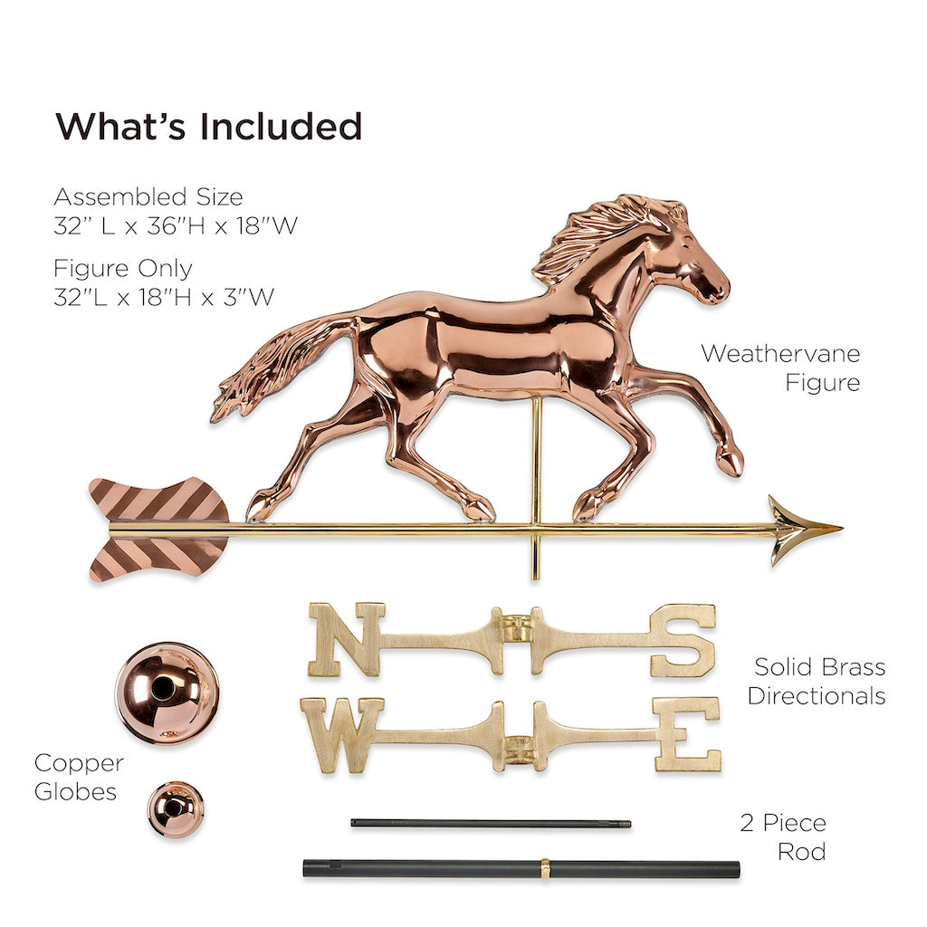 Smithsonian Running Horse Weathervane in Pure Copper