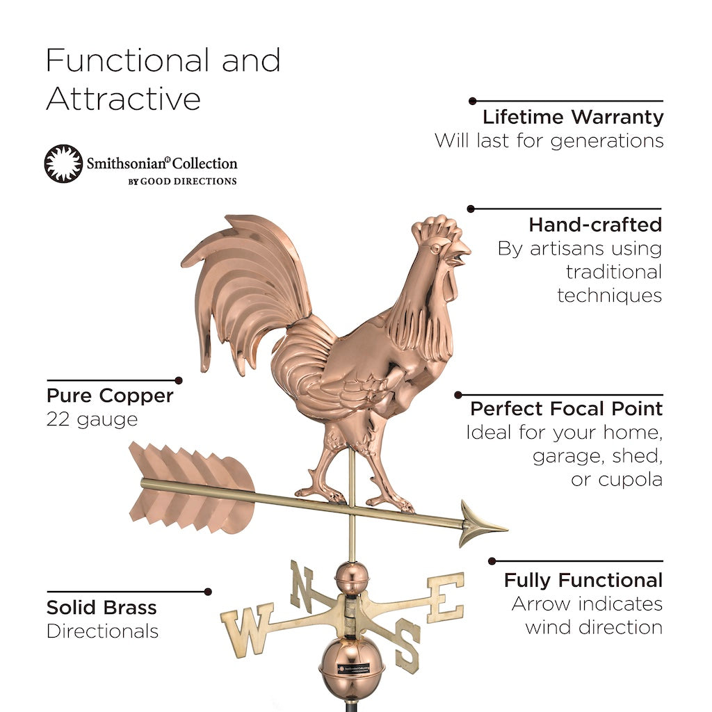 Smithsonian Rooster Weathervane in Pure Copper
