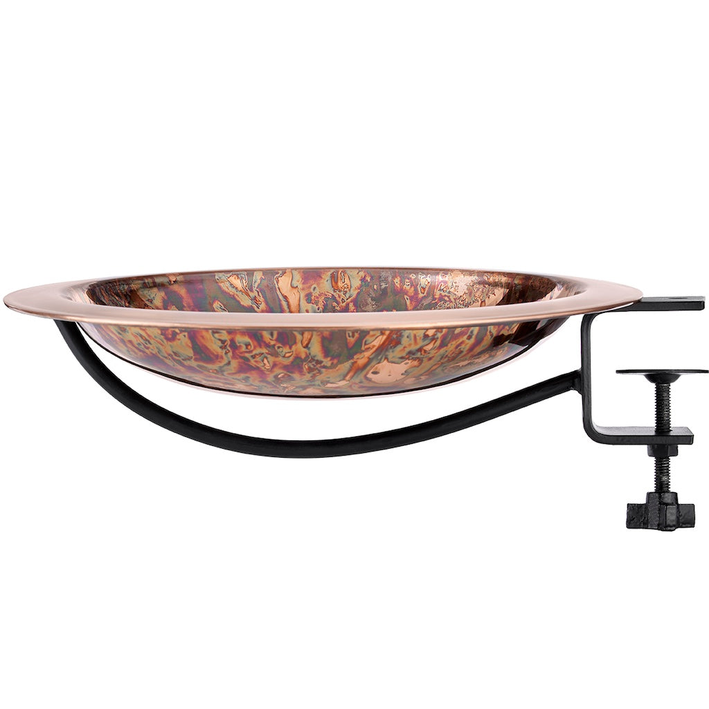 13.5-inch Fired Copper Bird Bath with Deck Bracket