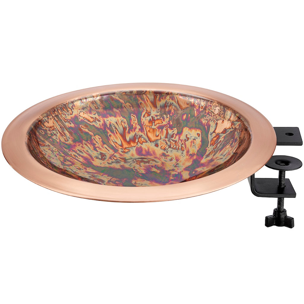 13.5-inch Fired Copper Bird Bath with Deck Bracket