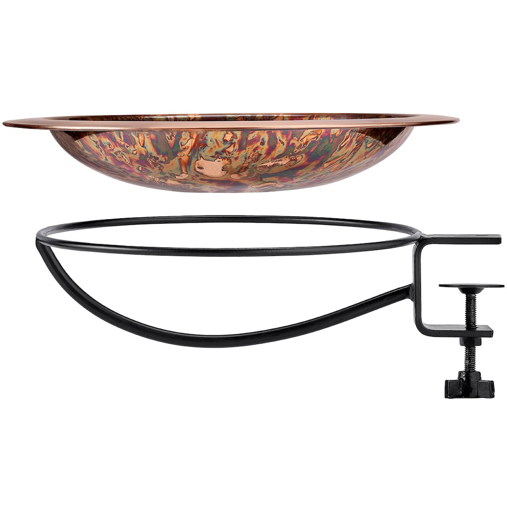 13.5-inch Fired Copper Bird Bath with Deck Bracket