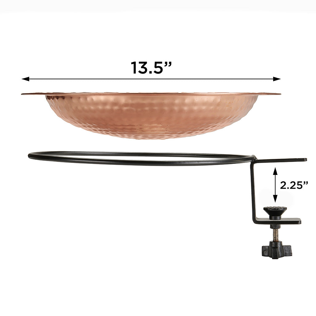 13.5-inch Copper Bird Bath with Deck Bracket