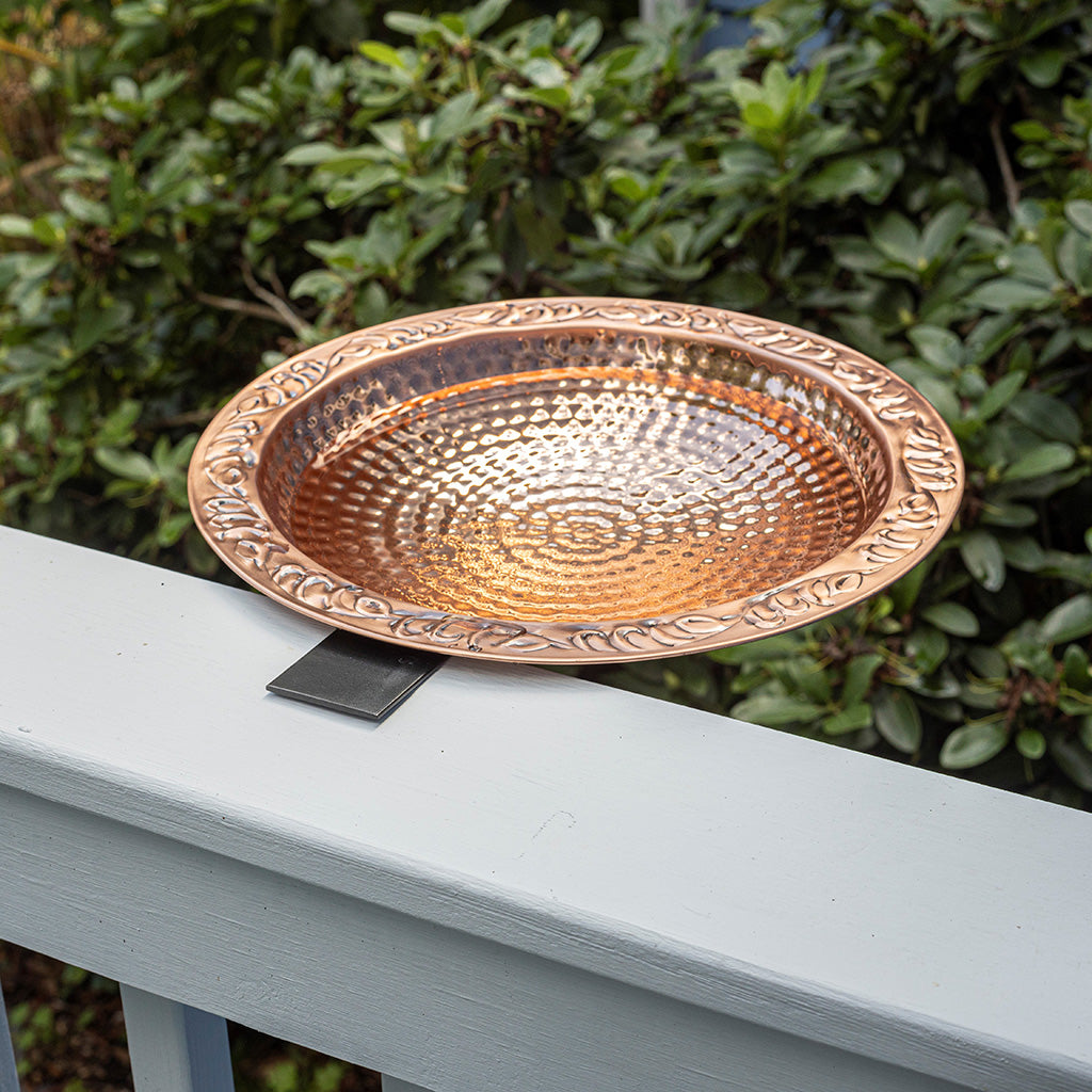 13.5-inch Copper Bird Bath with Deck Bracket