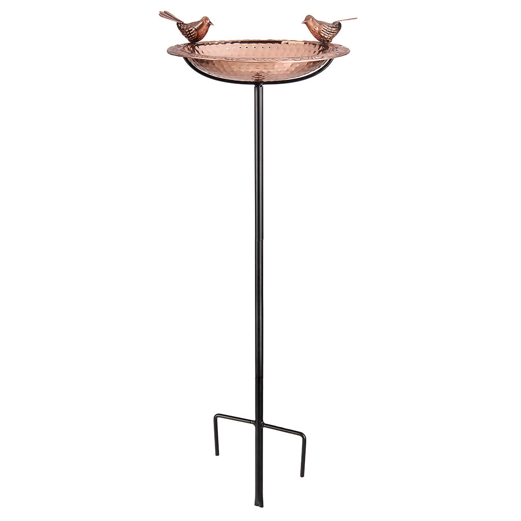 13.5-inch Copper Bird Bath with Birds on Garden Pole