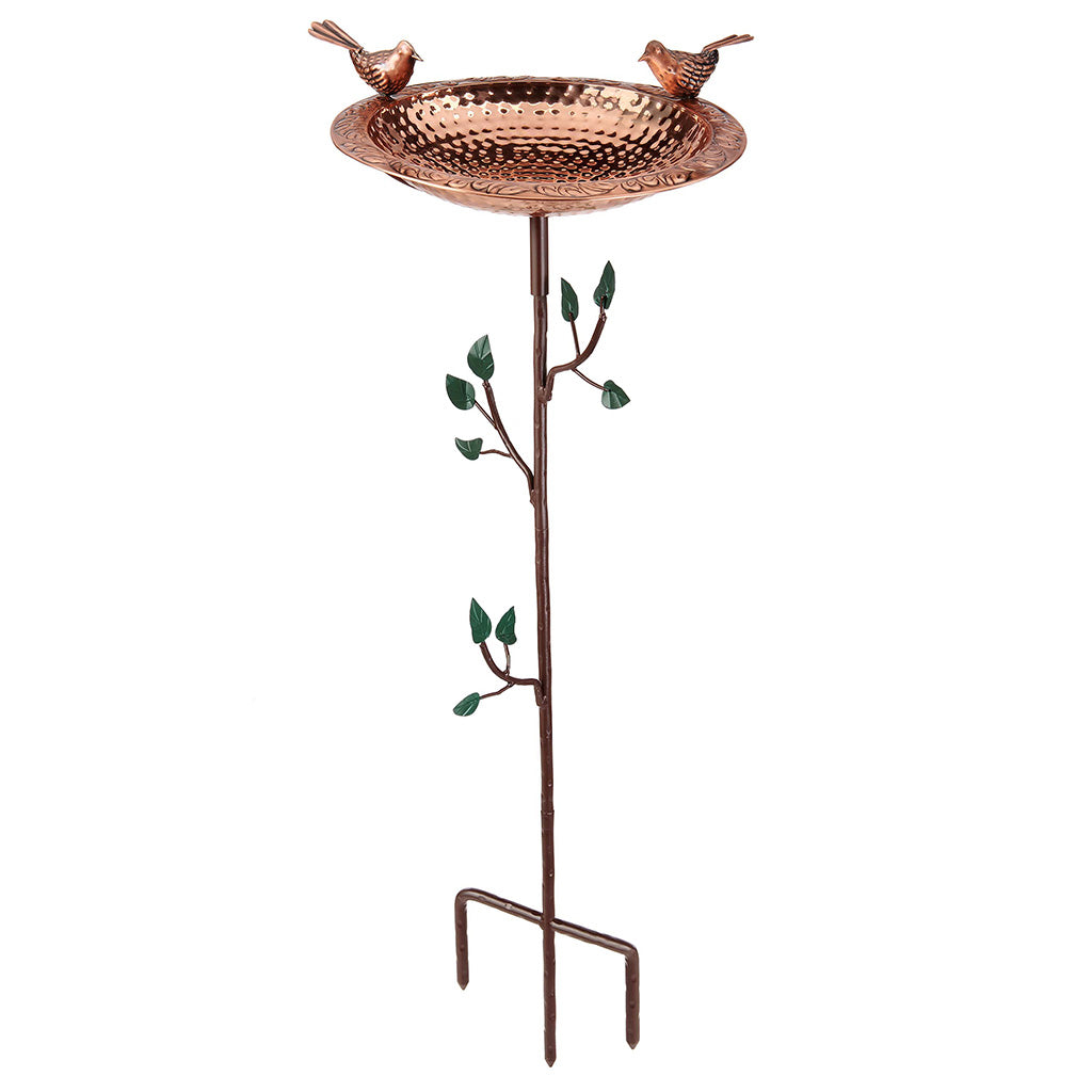 13.5-inch Copper Bird Bath with Birds on Deco Garden Pole
