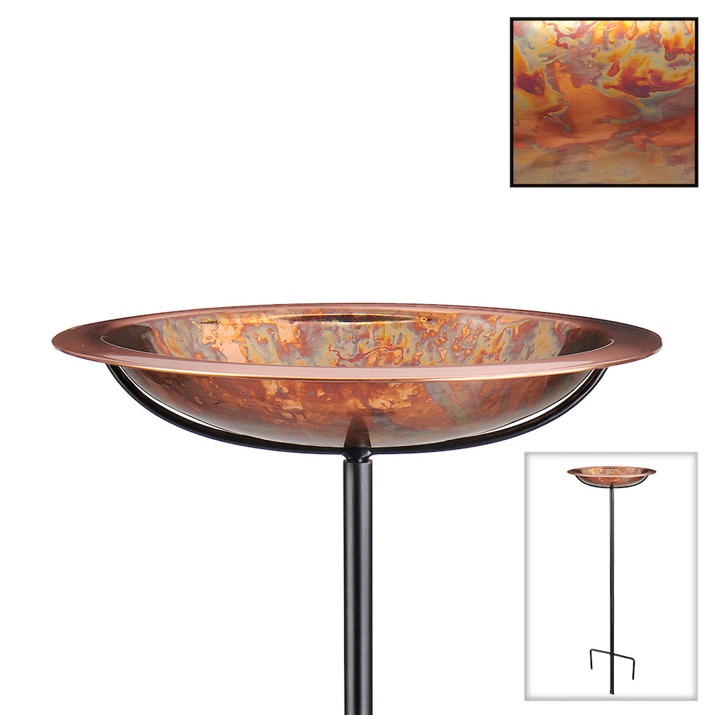 13.5-inch Fired Copper Bird Bath with Garden Pole