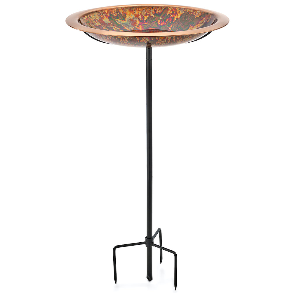 18-inch Fired Copper Bird Bath with Garden Pole