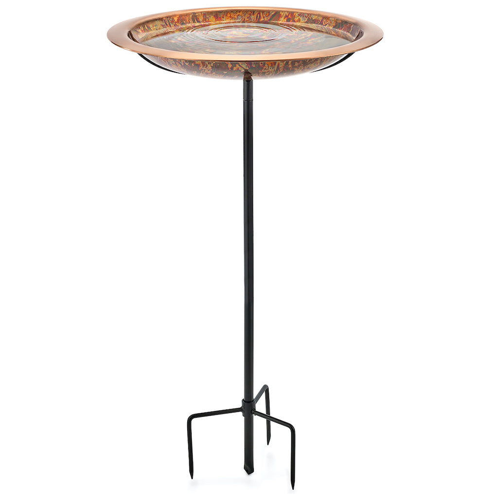 18-inch Fired Copper Bird Bath with Garden Pole