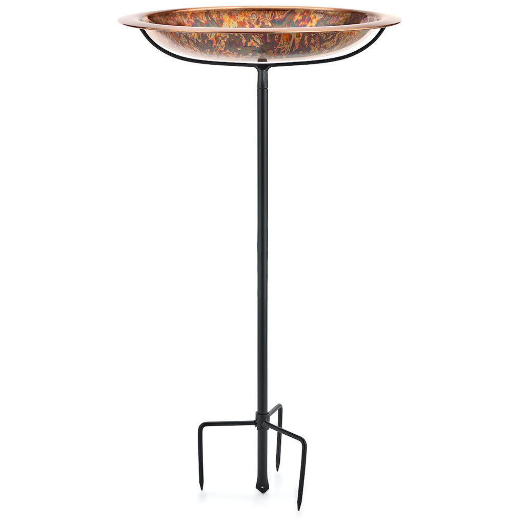 18-inch Fired Copper Bird Bath with Garden Pole