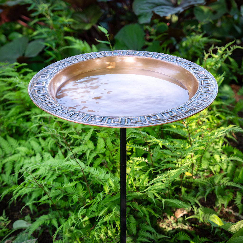 18-inch Greek Copper Bird Bath with Garden Pole