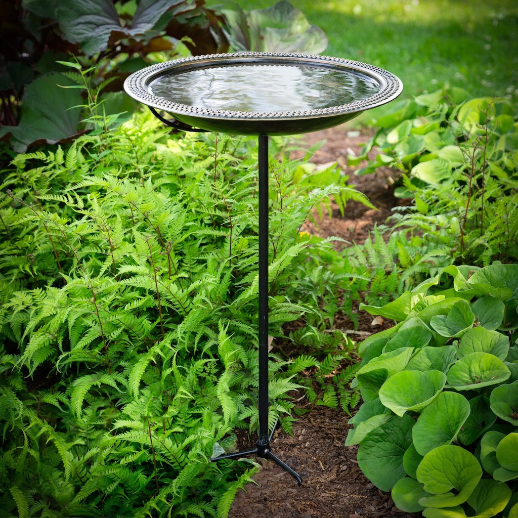 18-inch Beaded Copper Bird Bath with Garden Pole