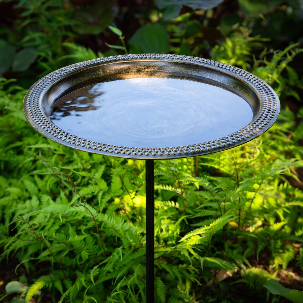 18-inch Beaded Copper Bird Bath with Garden Pole