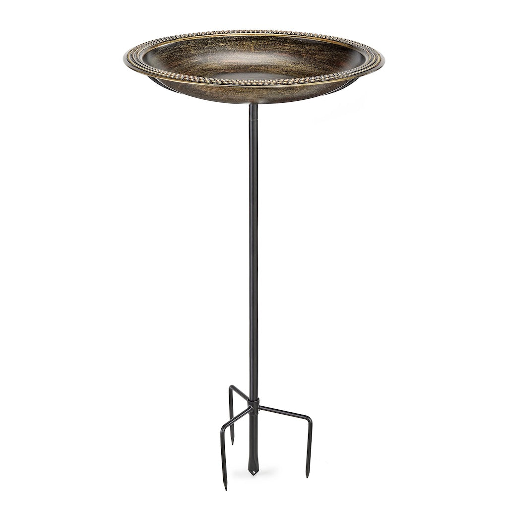 18-inch Beaded Copper Bird Bath with Garden Pole