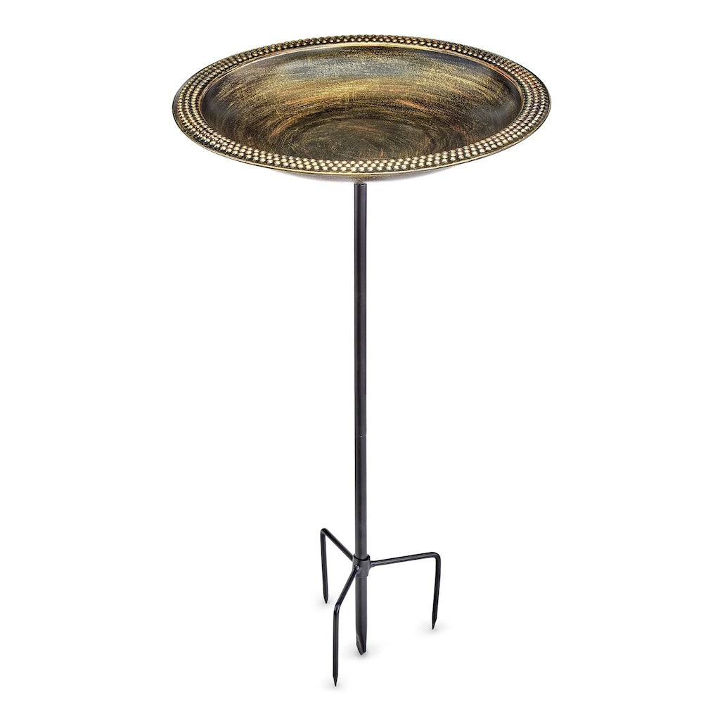 18-inch Beaded Copper Bird Bath with Garden Pole