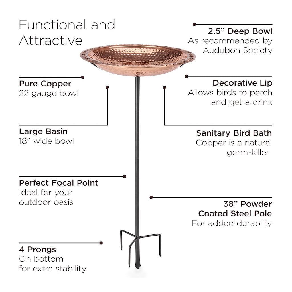 Pure Copper 18" Birdbath on Garden Pole