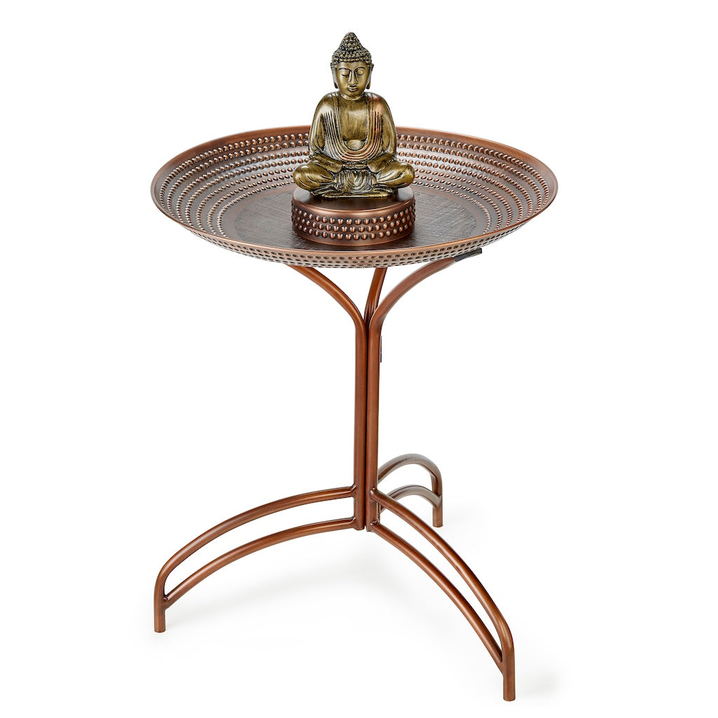 20-inch Copper Bird Bath with Buddha and Stand