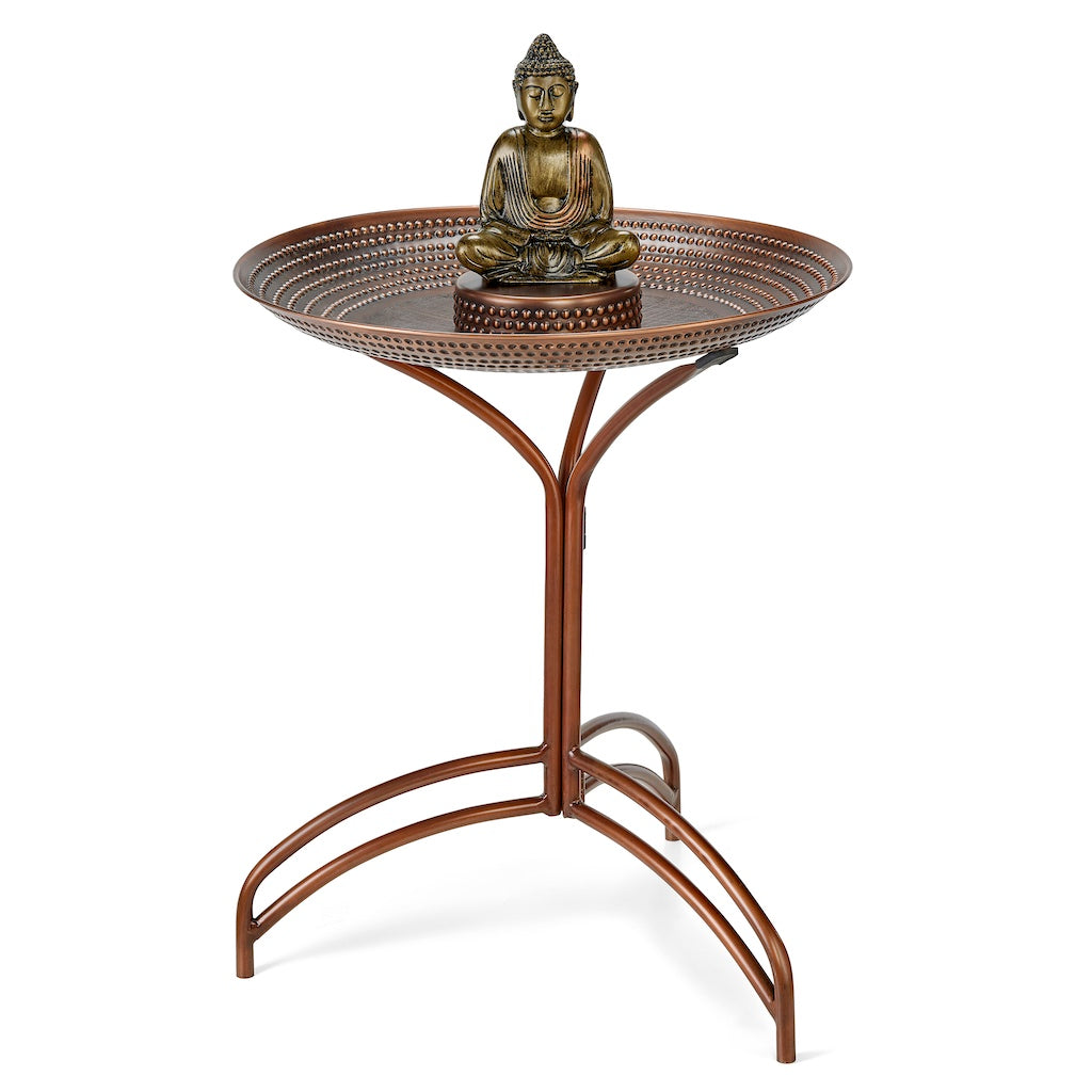 20-inch Copper Bird Bath with Buddha and Stand