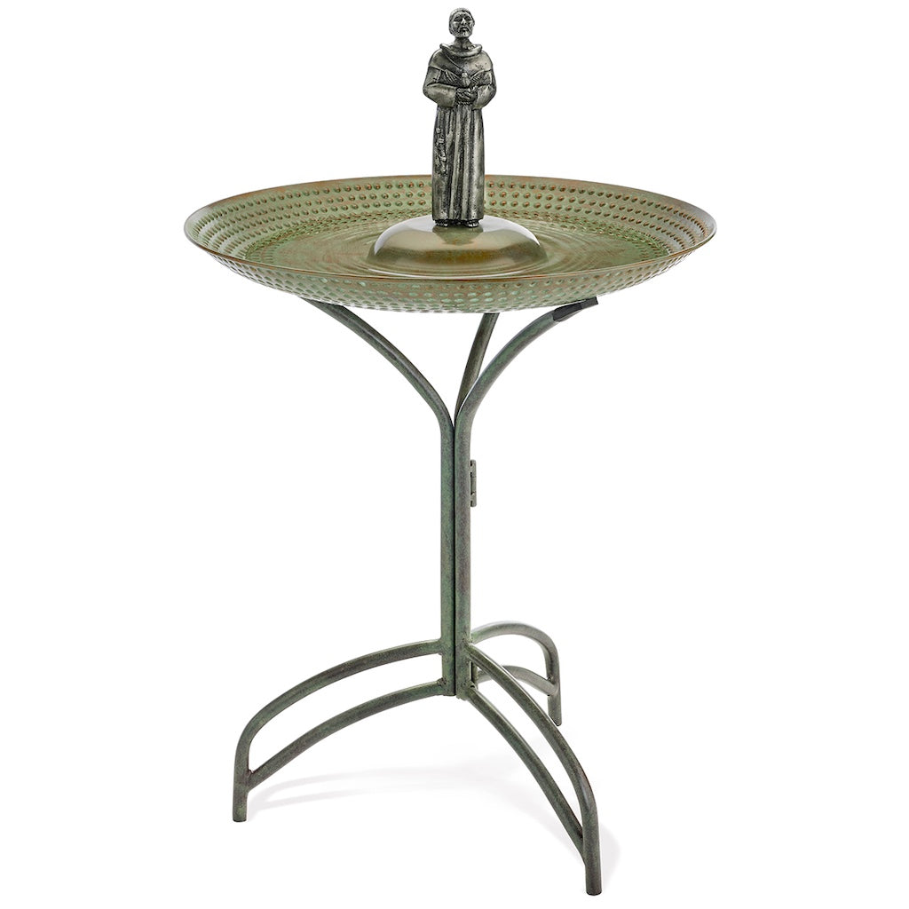 20-inch Blue Verde Copper Bird Bath with St Francis