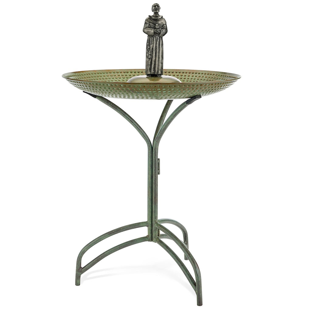 20-inch Blue Verde Copper Bird Bath with St Francis