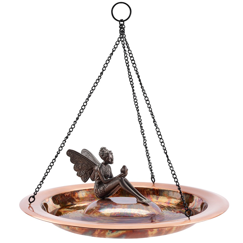 18-inch Hanging Fired Copper Bird Bath with Fairy