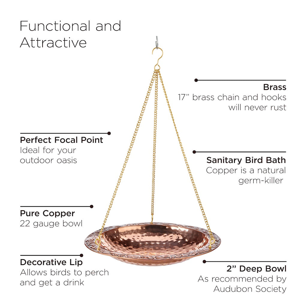 13.5-inch Hanging Copper Bird Bath