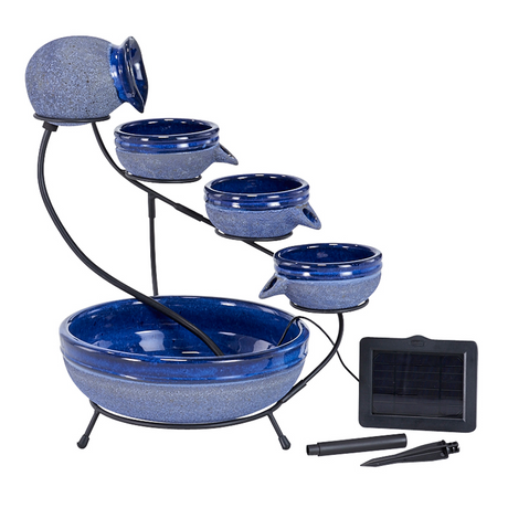 Ceramic Solar Cascade Fountain in Blueberry