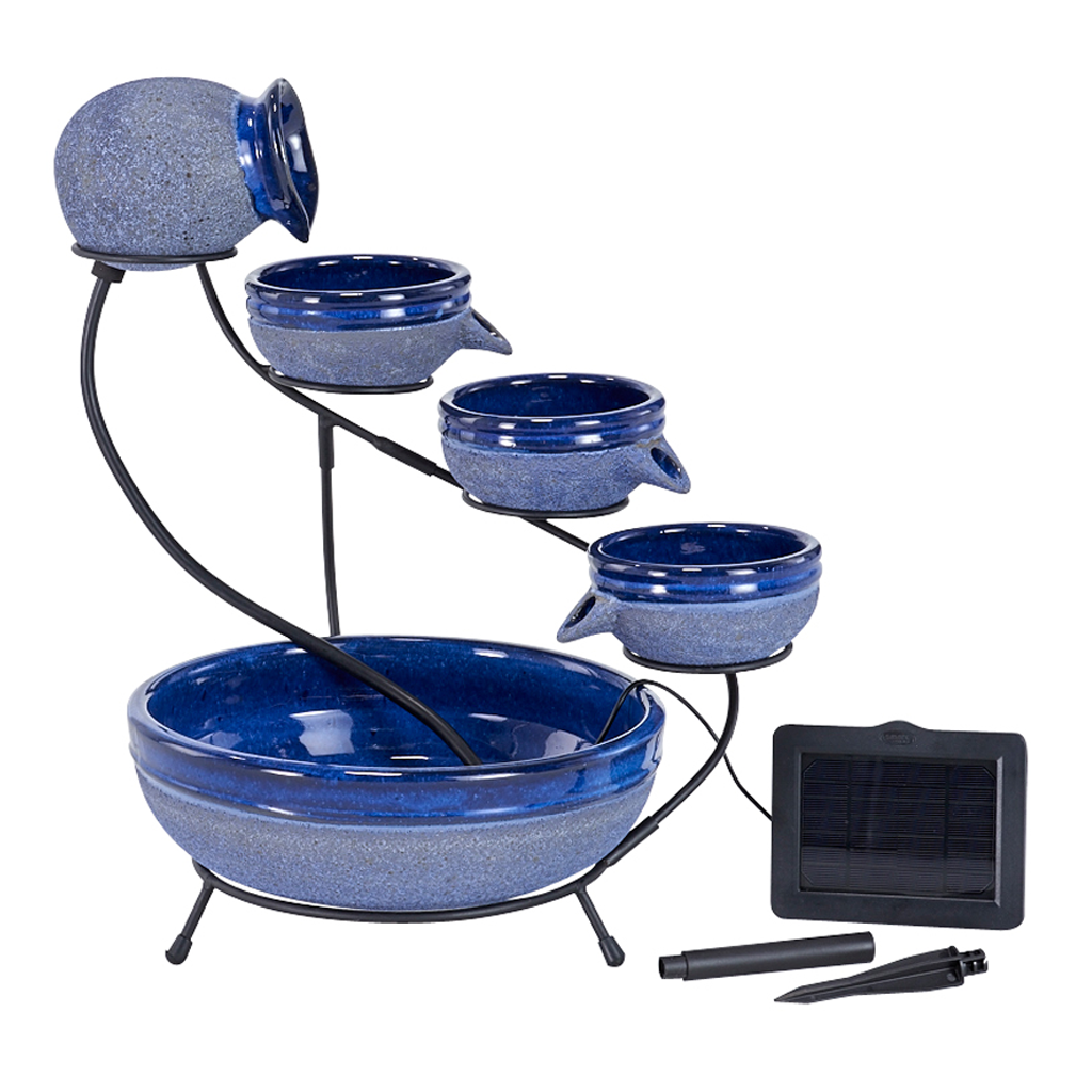 Ceramic Solar Cascade Fountain in Blueberry
