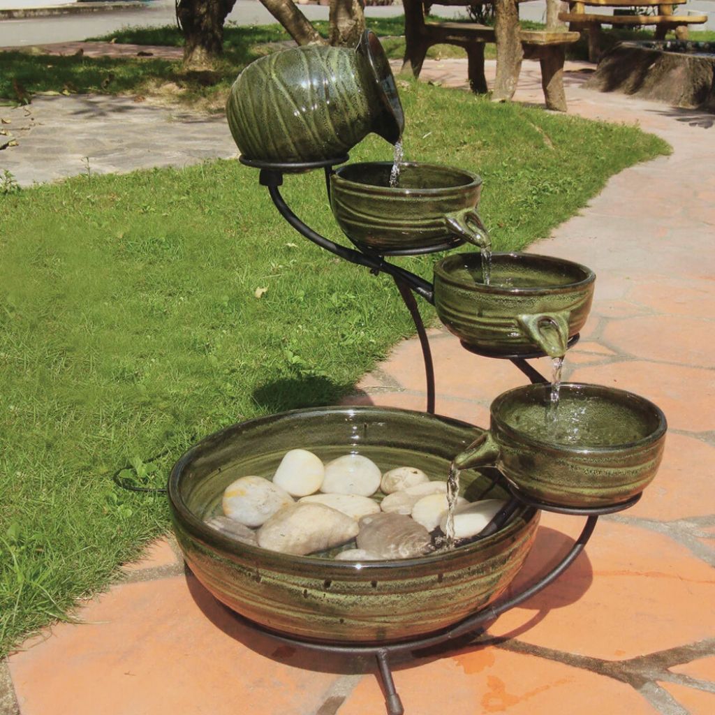 Ceramic Solar Cascade Fountain in Bamboo