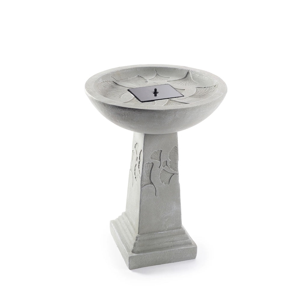 Gingko Birdbath Fountain with Remote in Weathered Stone