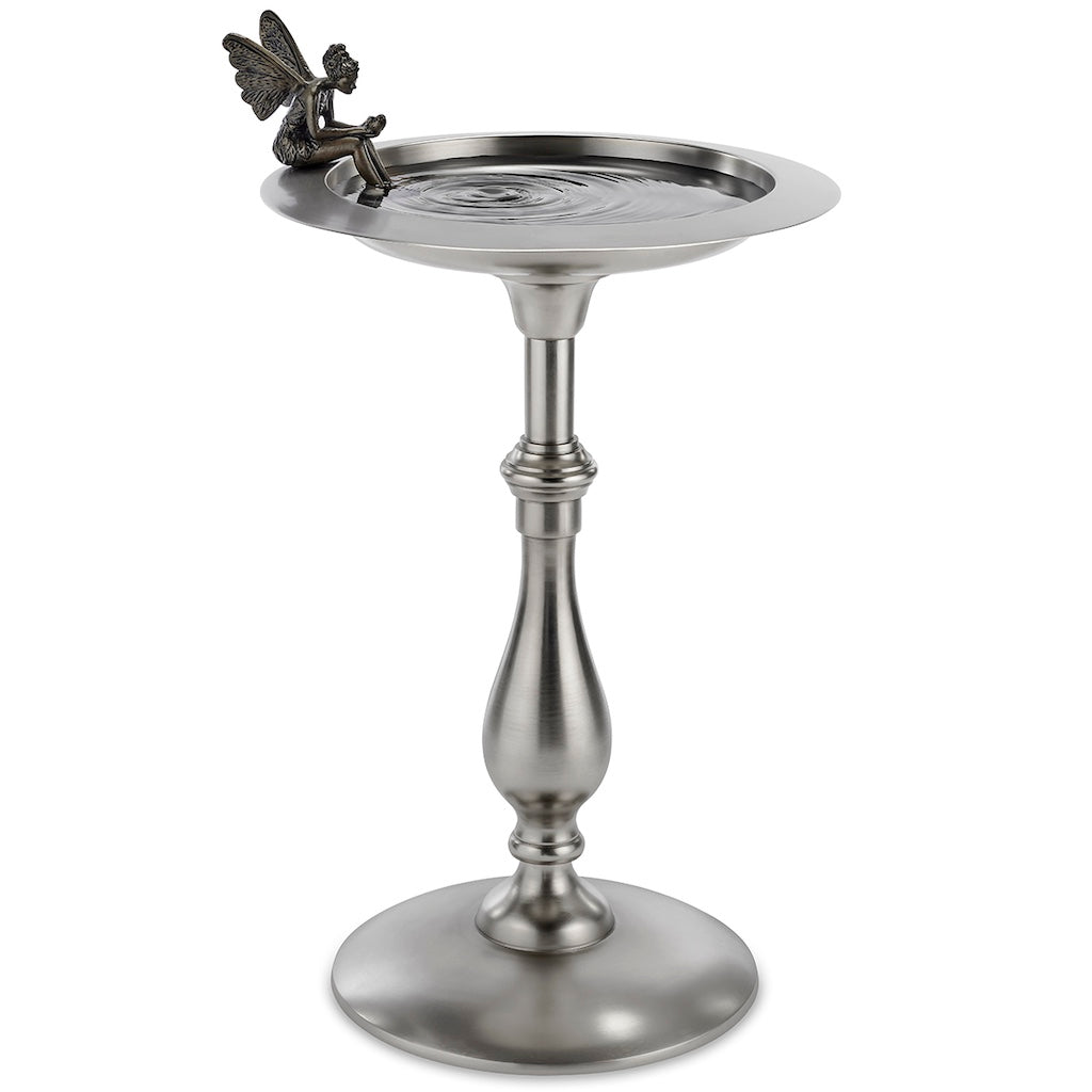 Classic Pewter Bird Bath Pedestal with Fairy