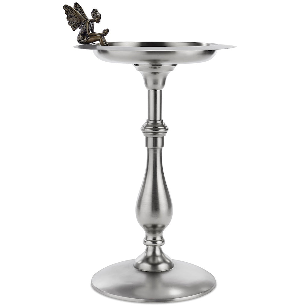 Classic Pewter Bird Bath Pedestal with Fairy