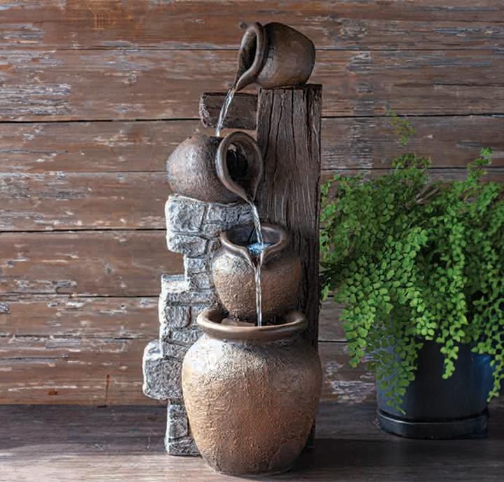Rustic Pot Tiered Waterfall Fountain || Brown Clay