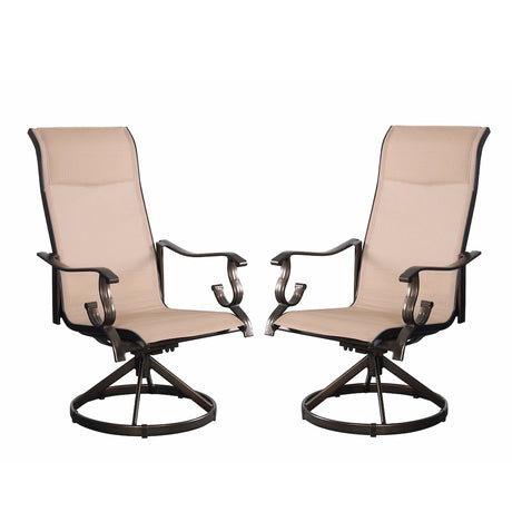 Westin Swivel Rocking Sling Dining Chair Set in Bronze and Tan
