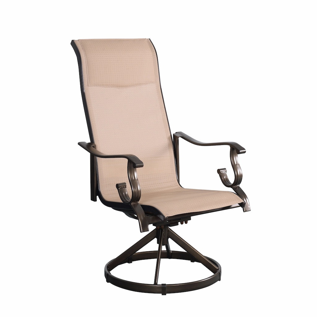 Westin Swivel Rocking Sling Dining Chair Set in Bronze and Tan