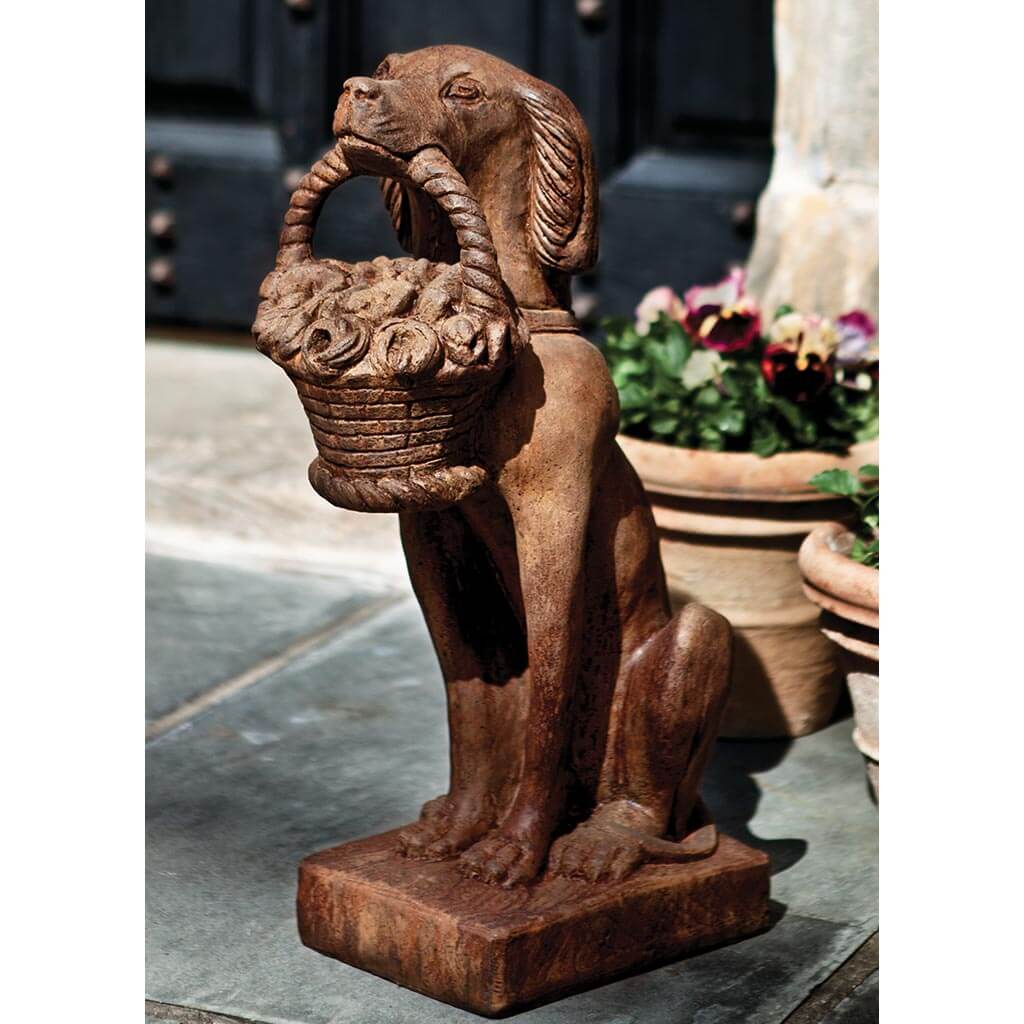 Campania International Dog with Basket Garden Statue