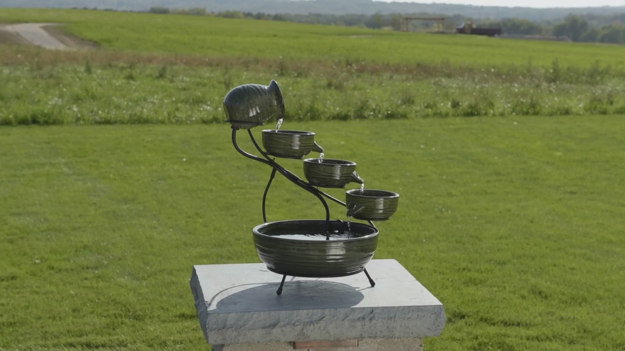 Ceramic Solar Cascade Fountain in Bamboo