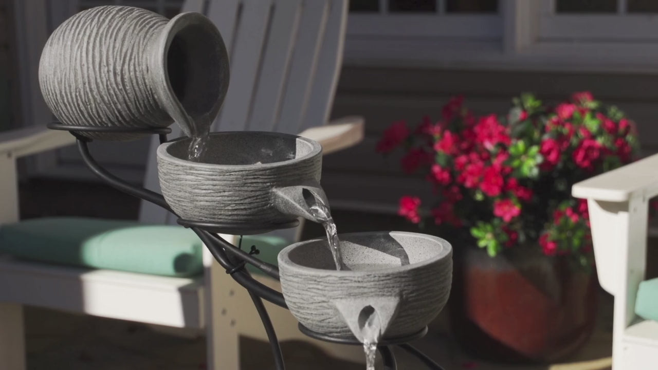 Oslo Solar Cascade Fountain in Dark Grey Cement